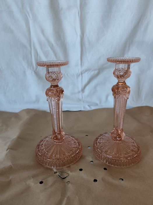 Castiçais Depression glass rosa pastel ( IVIMA )