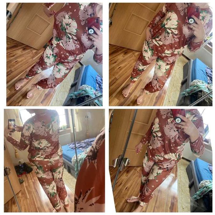 Komplet bluza spodnie dres kwiaty wiosna xxxl 44 46 +size