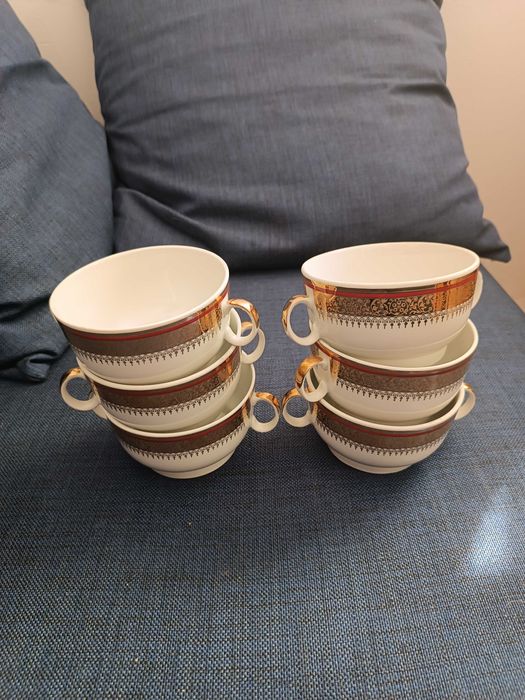Bulionówki porcelana pozłacane Karolina PRL