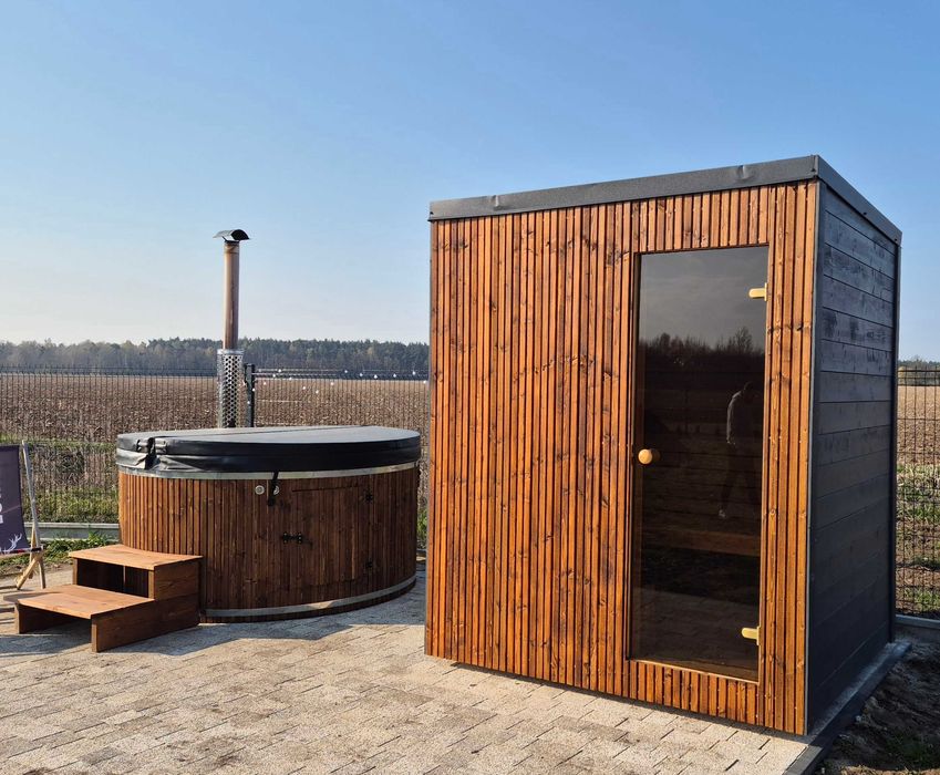 JACUZZI OGRODOWE JAKUZZI BALIA ogrodowa PREMIUM jacuzzi LED piec termopokrywa ruska bania