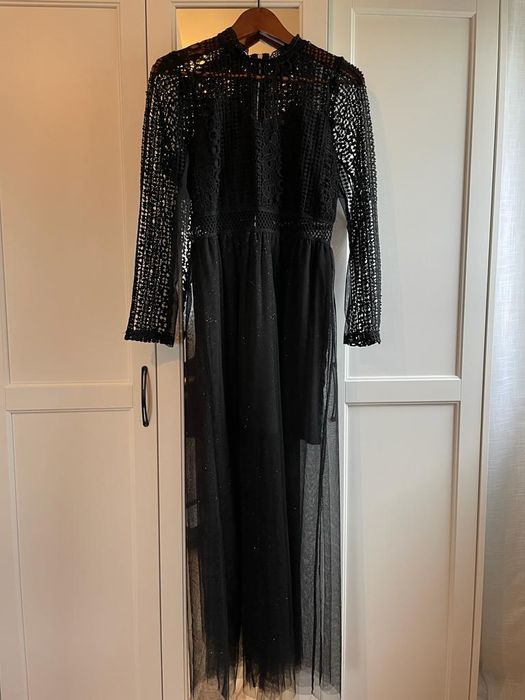Sukienka czarna koronka i tiul, bal, sylwester, studniówka
