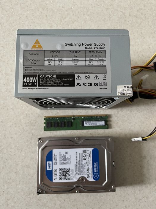 Лот запчастей для ПК: Жесткий диск WD Blue 1TB + Блок питания 400W + ОЗУ DDR2
