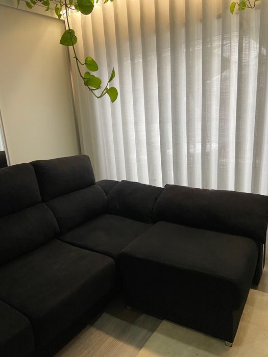 Sofa Modular Preto - 3 lugares + chaiselongue (Assentos Extensiveis)