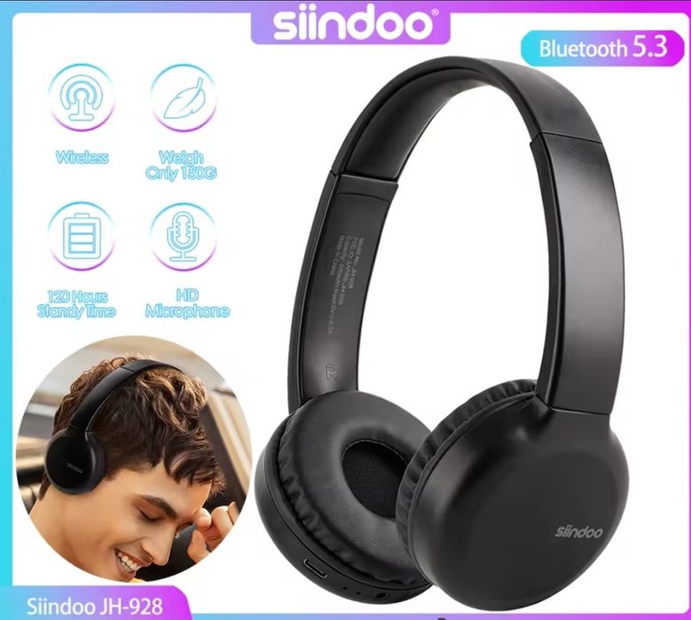 Наушники Siindoo JH 928 Bluetooth 5.3 40mm Black New