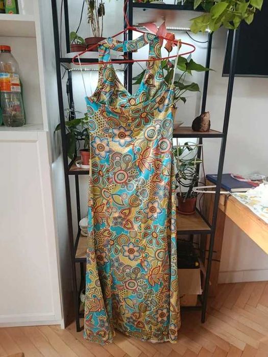 Sukienka Abendkleid Kolorowa Azjatycka Boho 40 M Wzory Etniczne Kwiatowa Maxi
