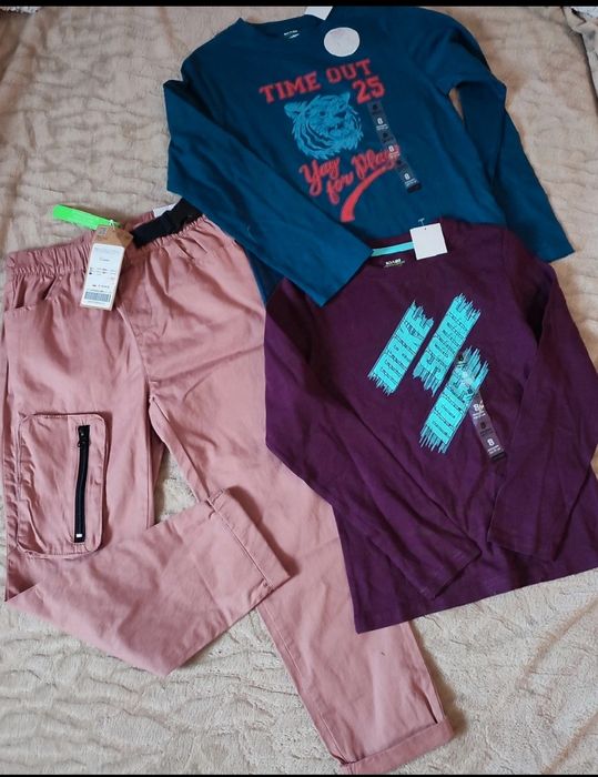 Spodnie wiosenne dla chłopca & bluzki, rozm 128