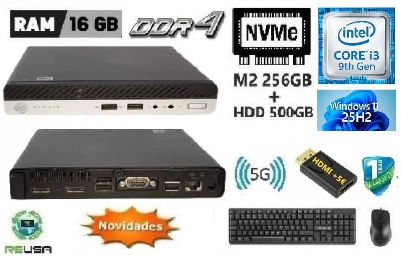 Mini-Pç Prodesk 400G5 9ªG|i3.9100T-3.7G|16G|NVMe-256G+HD500G|5G+BT|W11