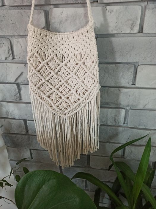 Torebka makrama boho ecru letnia frędzle