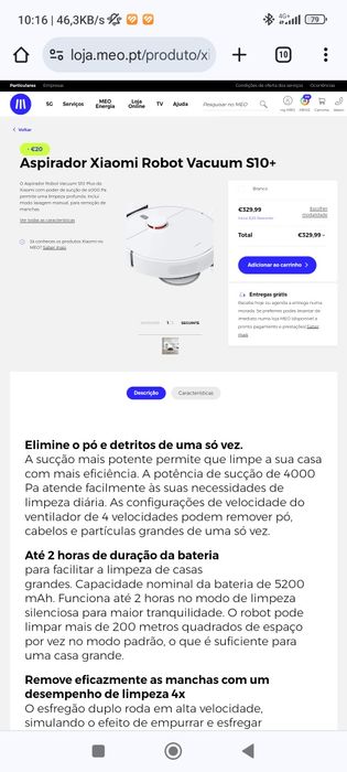 Aspirador Xiaomi Robot Vacuum S10+
Branco