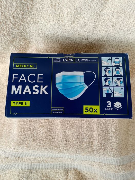 Maseczki chirurgiczne 50 szt, 3-warstwowe typ 2. Nowe