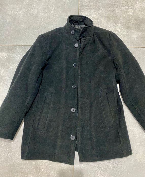 Ciemny szary klasyczny męski płaszcz elegancki M 38