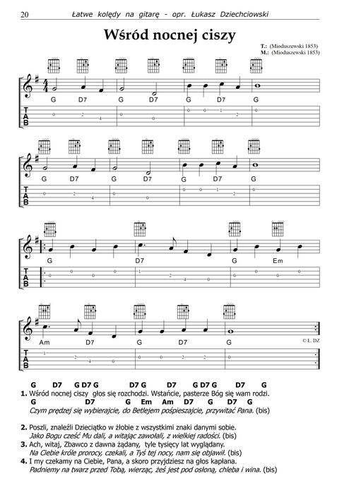 Nuty Kolędy na gitarę - nuty, tabulatura, akordy, słowa, 25 kolęd mp3
