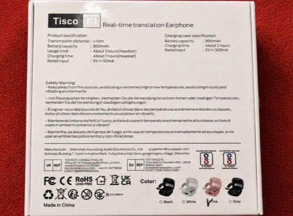 Tisco E1 – bezprzewodowe słuchawki Bluetooth z funkcją tłumaczenia