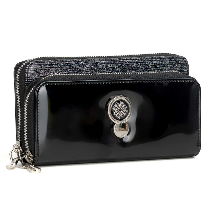 Portfel Damski MONNARI Czarny Lakierowany Skóra Eko Na Prezent PUR0091