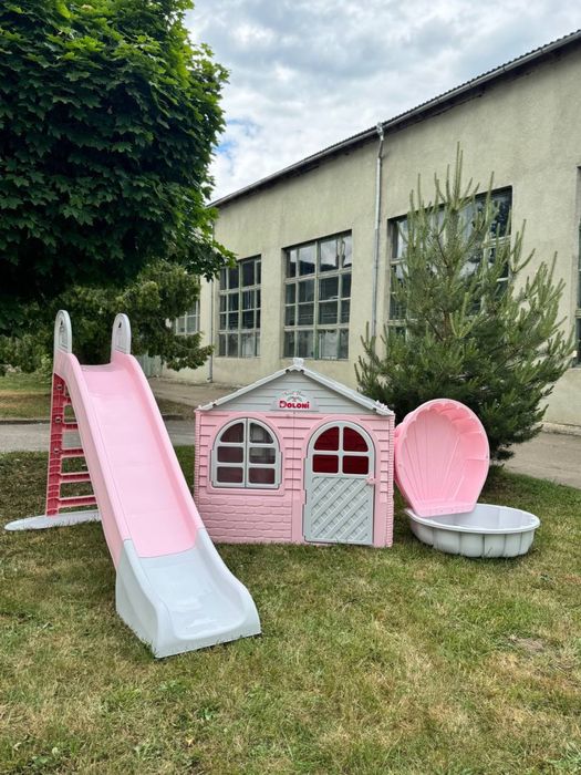 Дитячий ігровий набір Doloni колір Пудра будинок гірка пісочниця горка