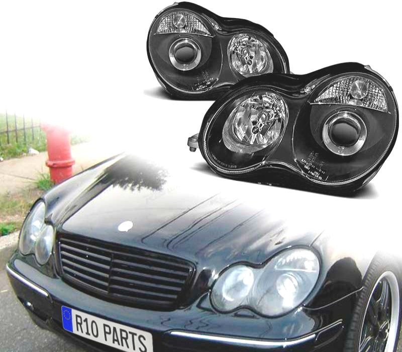 FARÓIS COM PROJETOR PARA MERCEDES CLASSE C W203 00-04 PRETO