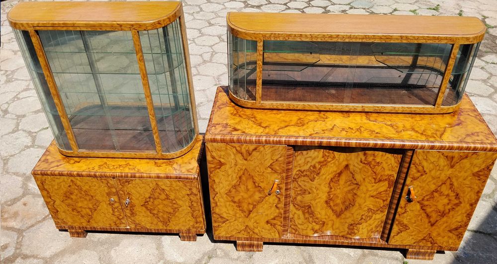 Zestaw Mebli PRL Art Deco lata 50 Kredens Komoda Witryna