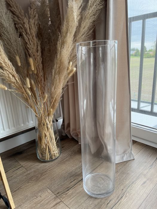 Wazon szklany wysoki Culinder H67 Tuba bezbarwny trawy pampasowe ikea