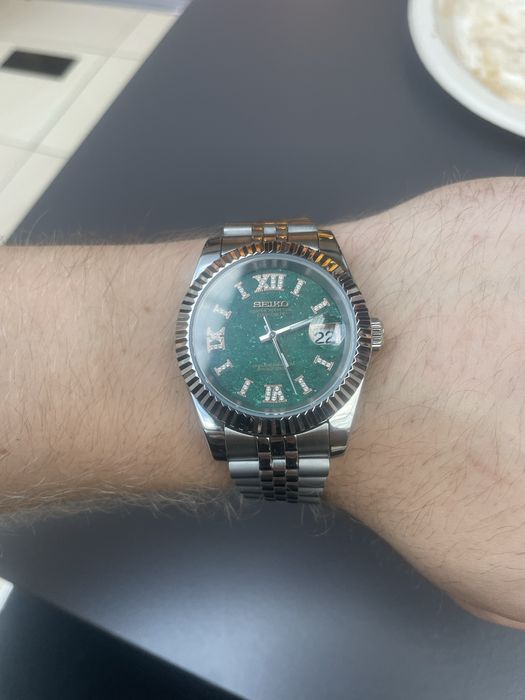 Seiko Mod Date Just Green Marbel