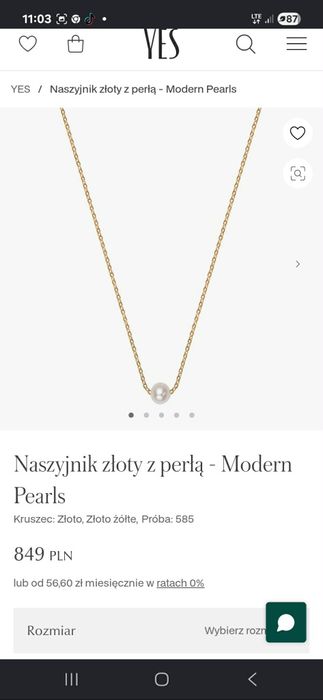 Naszyjnik złoty YES  z perłą słodkowodną