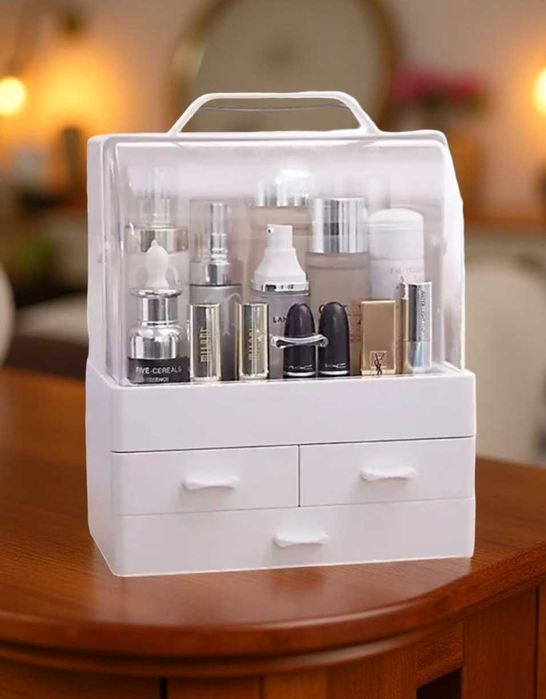 Органайзер для косметики білий з висувними ящиками