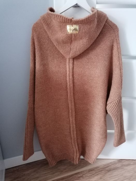 Sweter kardigan damski z kapturem