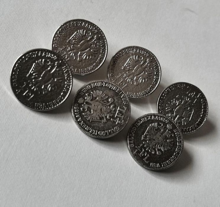 Акцентные пуговицы монеты винтаж 2/4 флорина 1859 год лот 6 штук