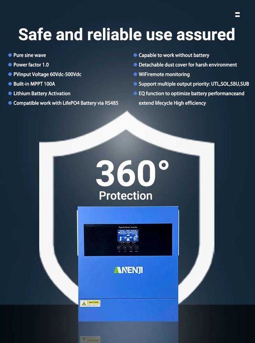Гібридний інвертор Anenji 11 кВт 48В Wi-Fi модуль Аненжи 48В 140А сеть