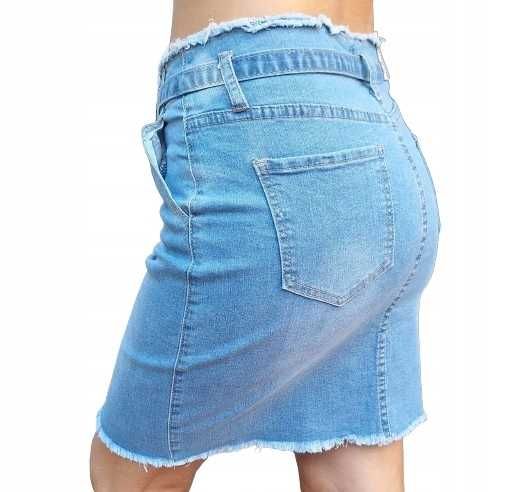 Spódnica spódniczka damska mini jeansowa niebieska z postrzępieniami L