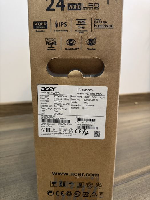 Монітор Acer VG240 24", 2к (2560х1440) монитор, без дефектів