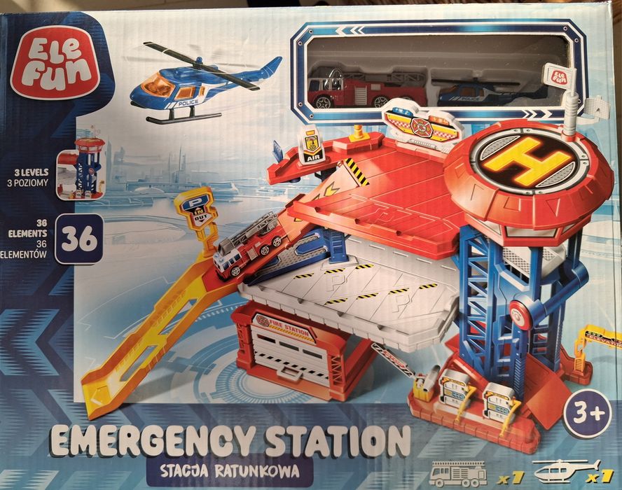 Elefun Stacja ratunkowa PARKING GARAŻ winda wóz strażacki helikopter