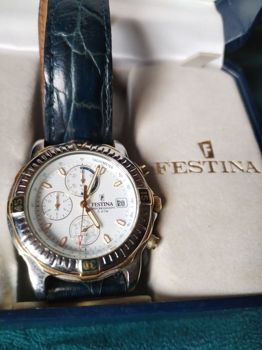Relógio Festina original chronograph, pulseira couro azul