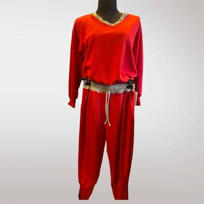 Komplet Dres Masełko z Metalicznym Wykończeniem Czerwony
