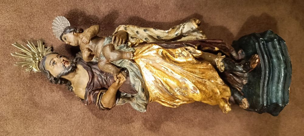 Majestosa Escultura "São José de Botas e Menino Jesus" séc XVIII