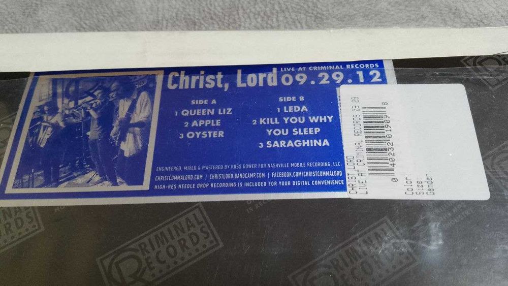 CHRIST LORD - LIVE AT CRIMINAL   . новый фирменный винил