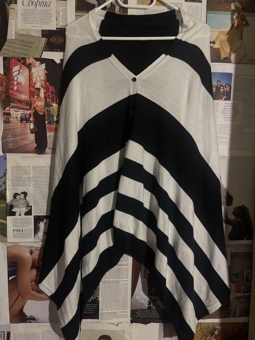 Czarno białe kimono narzutka w paski elegancka Orsay