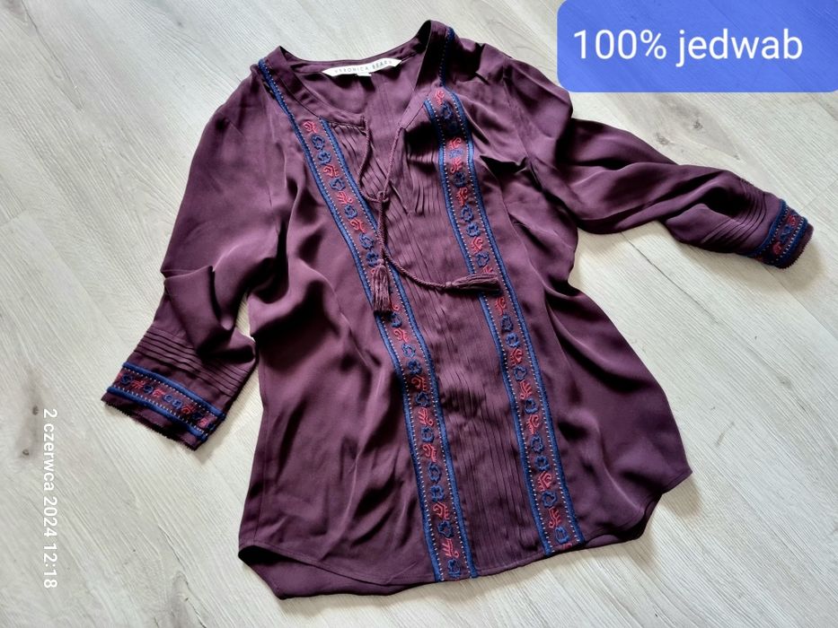 100% jedwab elegancka bluzka XS