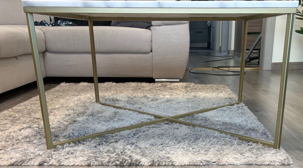 Stolik kawowy 80 cm szkło hartowane marmur