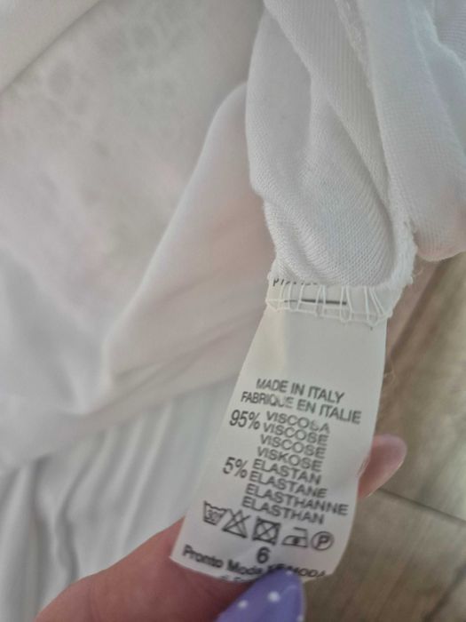 Długa włoska sukienka biała midi wiskozowa Made in Italy 95% wiskoza