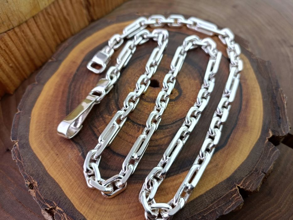 Серебряная цепочка Комби Якорь со вставками. Срібний ланцюг Якір