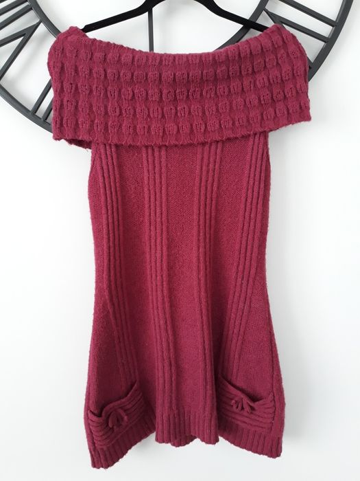 Fioletowy sweter Orsay L bezrękawnik 40 sweterek z falą na ramionach