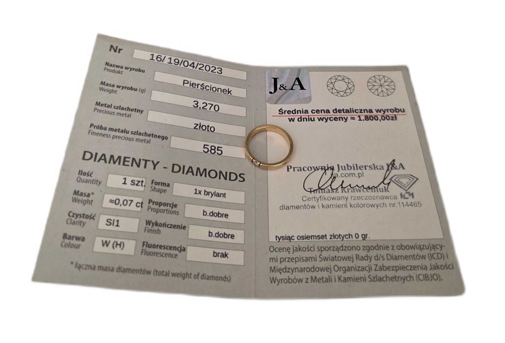 Złoty pierścionek z brylantem p585/3,27g/r11