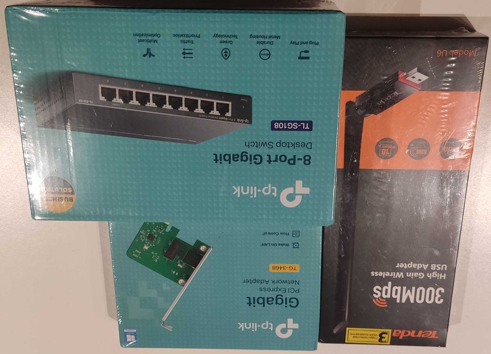 Switch TL-SG108 Karta sieciowa TG-3468 Karta U6 Tenda wi-fi 300 MB/s