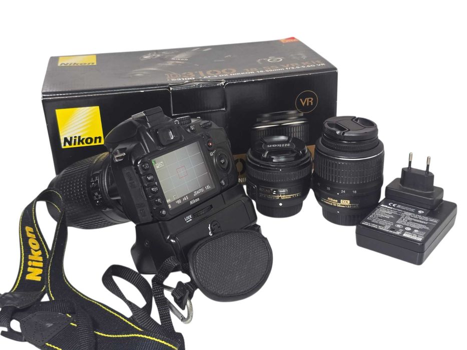 Aparat Nikon D3100 + 3 obiektywy + pudełko + pokrowiec + battery pack