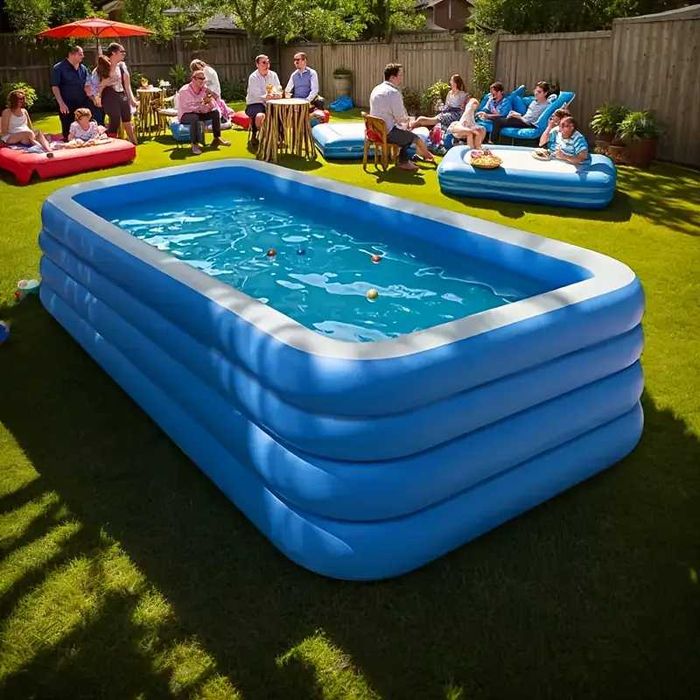 Duży Składany Basen Niebieski Dmuchany 4 Warstwowy