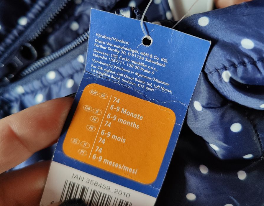 Granatowa kurtka zimowa w groszki dziewczęca r 74 lupilu