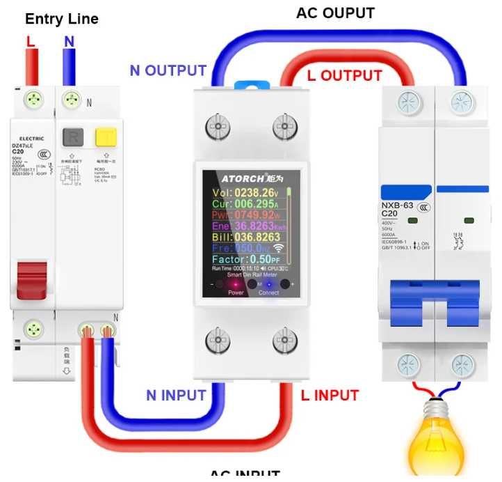 Wi fi реле, счетчик ATORCH GR2PWS Tuya SLife 100А автомат защиты