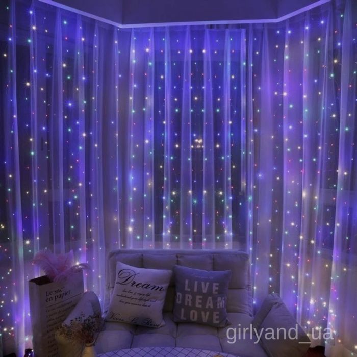 Гірлянда штора роса 3*2м 3*3 біла, тепла з пультом