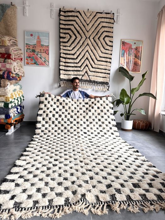 Nowy marokański Beni Ourain, dywan biało-czarny