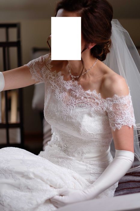 suknia ślubna, r.38, ecru, syrena koronka